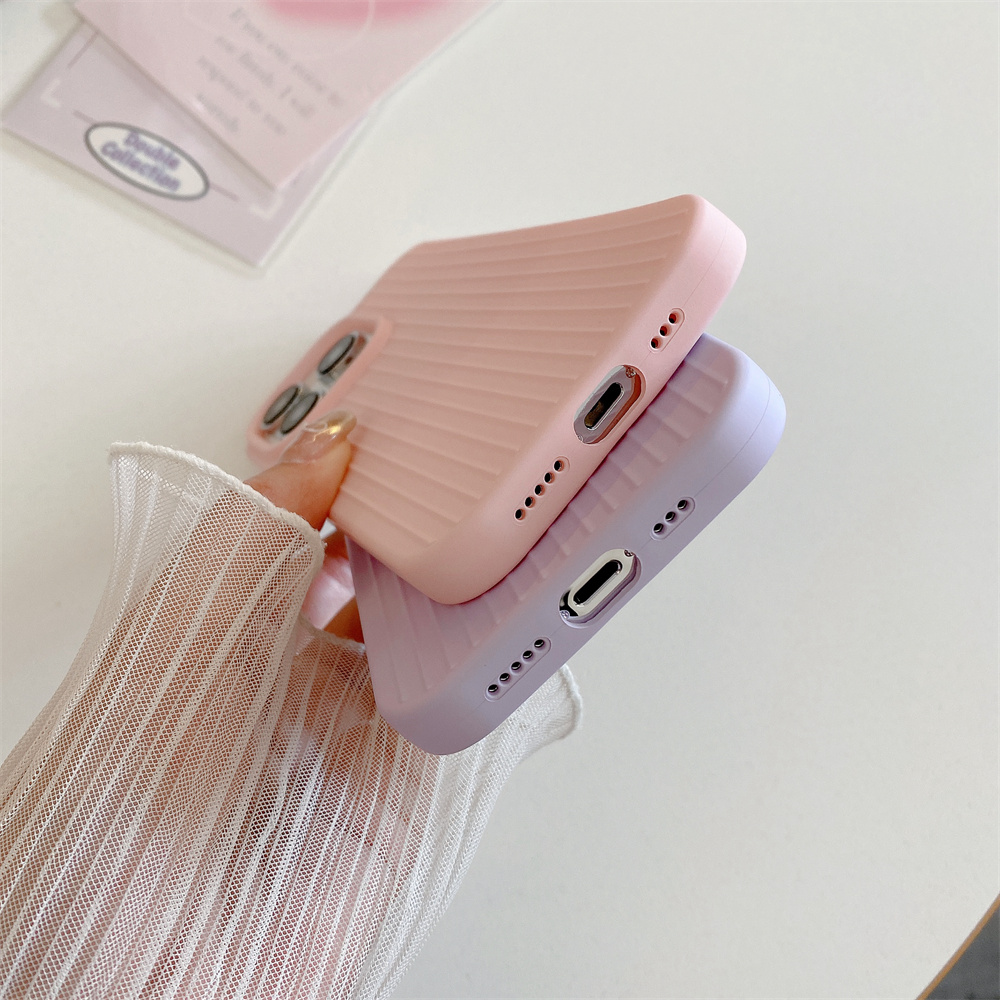 Macaron Cream Solid Color Premium Cute Phone Case For iPhone 15 14 13 12 11 Stylish Stripe Simple Slim Protection Cover