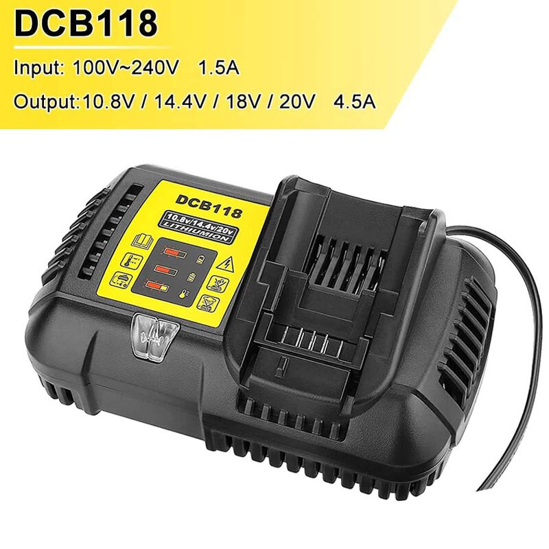 4.5a dcb 118 încărcător de baterie pentru baterie dewalt 10.8v 12v 14.4v 18v 20v dcb 200 dcb 101 dcb 115 dcb 107 dcb 105 dcb 140 &amp;dcb 112
