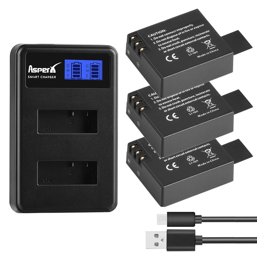 AsperX SJCAM Sj4000 batería + LCD USB cargador Dual para SJCAM SJ4000 SJ5000 SJ6000 SJ8000 EKEN 4K H8 H9 GIT-LB101 GIT PG900 1050: 3B with Charger