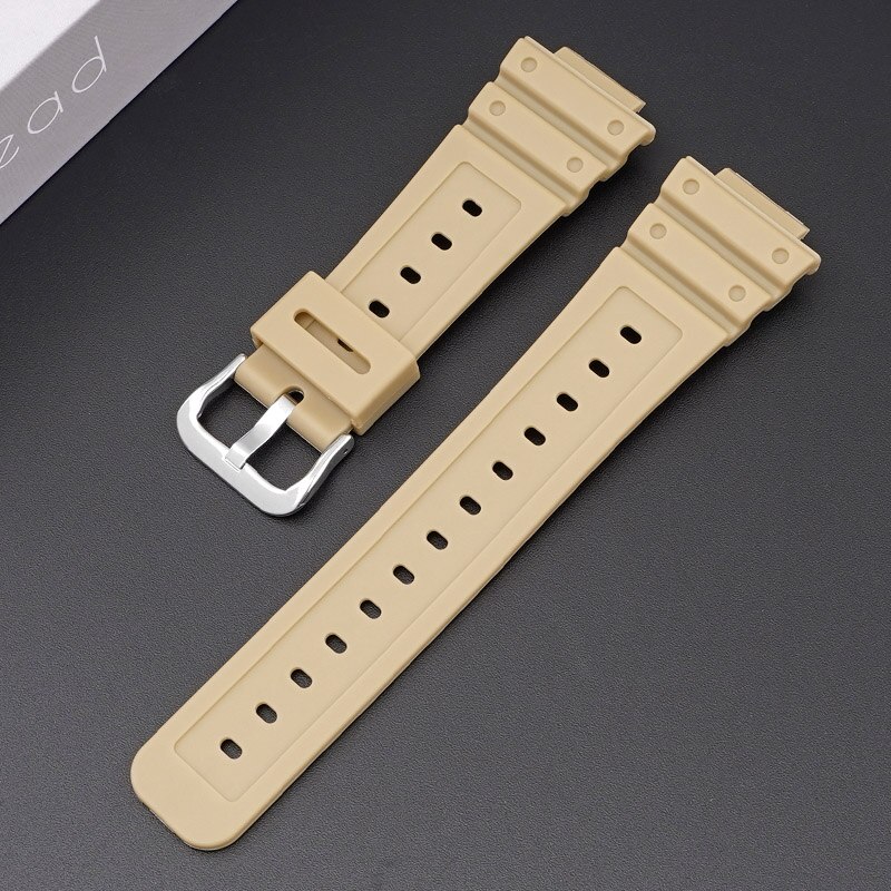 Bracelet de montre en caoutchouc pour Casio AQ-S810W/S800W AE-1000W SGW-400H/300H/500H W-735H, Silicone noir, boucle ardillon: Khaki 01
