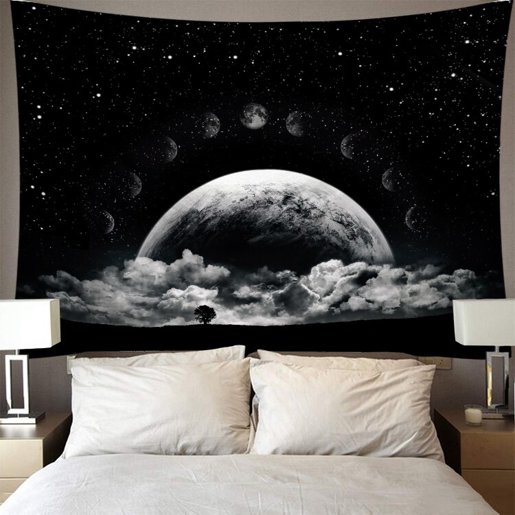 Tapiz para colgar en la pared, tapiz de poliéster con estampado de estrellas y Luna, decoración de pared para el hogar, tapices psicodélicos: A2