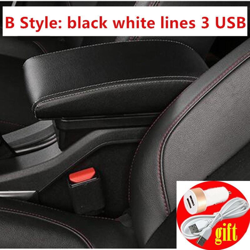 Pour Peugeot 207 accoudoir boîte stockage central contenu boîte de rangement avec support de verre cendrier interface USB: B Black white line