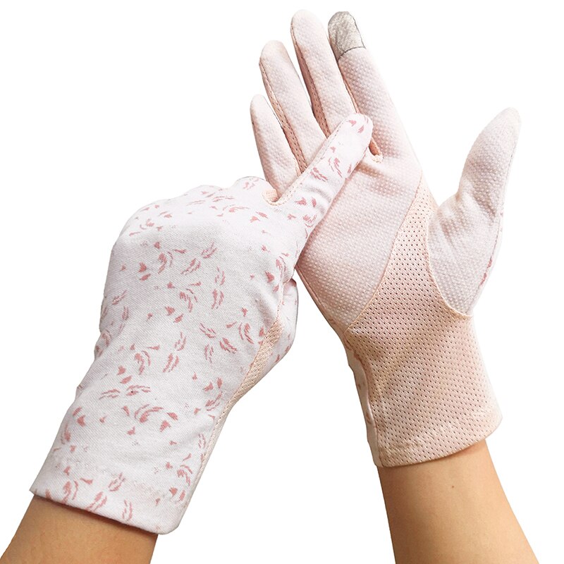 2022 Mode Bloemen Vrouwen Zomer Rijden Handschoenen Antislip Blok Uv Touch Screen Handschoenen Ademend Katoenen Handschoenen voor Vrouwen: 42beige