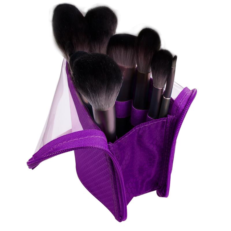 Portapinceles de maquillaje portátil, estuche para maquillaje a prueba de polvo, organizador de brochas cosméticas, cepillo para mujeres, organizador de herramientas de maquillaje: Púrpura