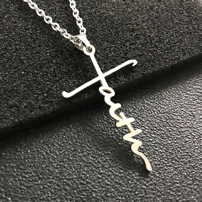 Stainless Steel Cross Pendant Necklace Faith Necklaces Women Men Jewelry Goth