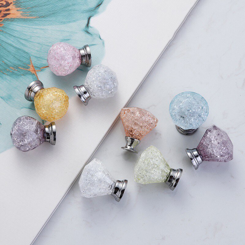 Crack Bal Vorm Lade Knoppen Acryl Schroef Ice Crackle Crystal Gem Ronde