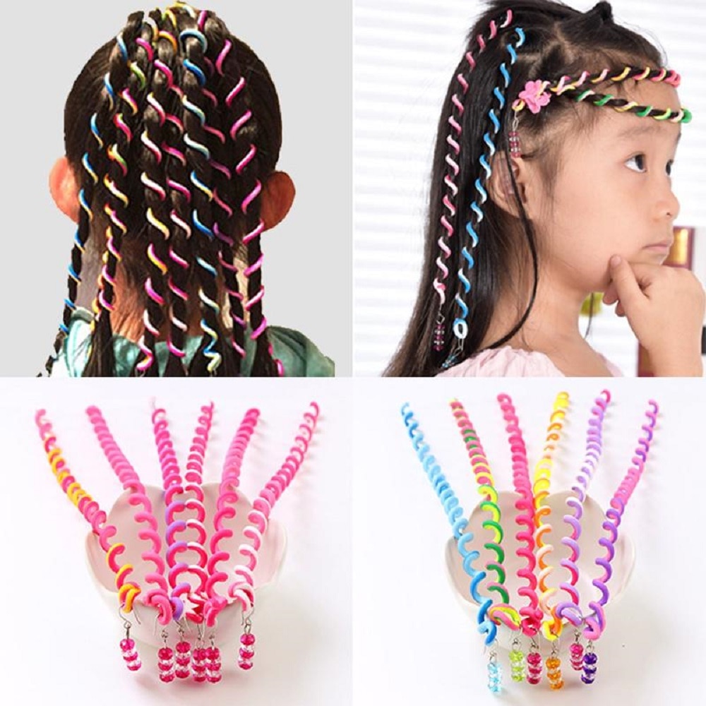 6 stk/parti regnbue farve sød pige curler hår fletning hår styling værktøjer hår rulle fletning vedligeholdelse prinsessen hår tilbehør