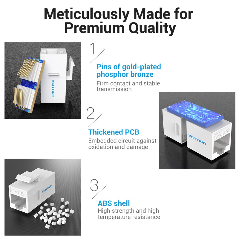 Vention-conector Cat5E RJ45, Cable Ethernet, Cat 5E Cat 6 hembra a prolongador hembra, adaptador de extensión para Cable Ethernet
