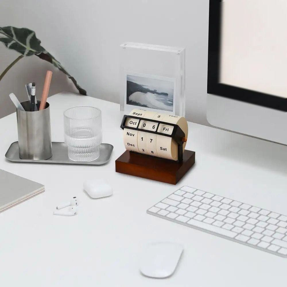 Daglig vendbar roterende kalender i tre i vintage-stil, evighetskalender, ornament, slitesterk manuell nedtellingskalender til hjemmet