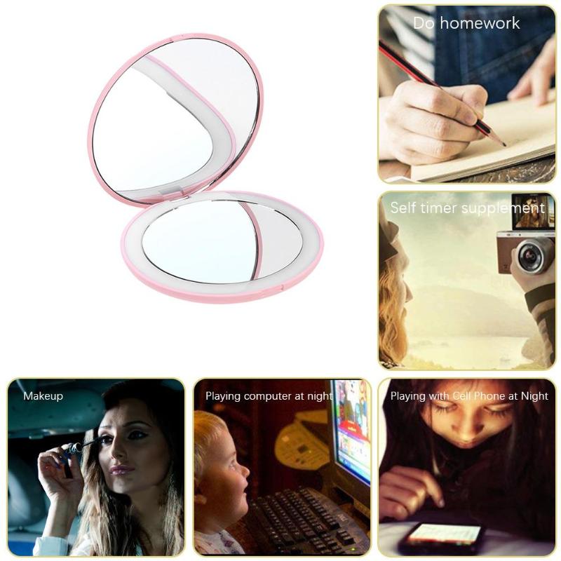 Portable LED Lighted Makeup Mirror Folding Magnifying Round Cosmetic Mirror Portable Vanity LED Mirror With Light Beauty Tool