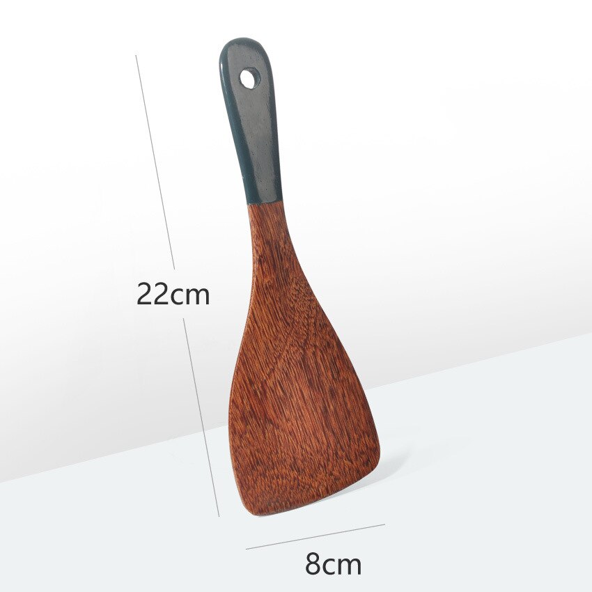 2022 Wooden Long-handled Spatula Wood Dark Green Handle Cooking Kitchenware Non-stick Soup Rice Spoon: 8