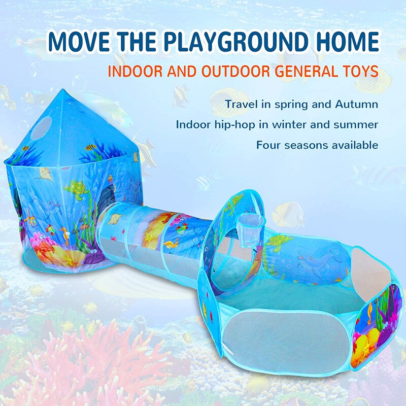 3pc Ocean World Kids gioca tenda 3 In 1 Playhouse Indoor tenda per bambini Tunnel Ball Pit con basket Hoop bambini gioca Castle