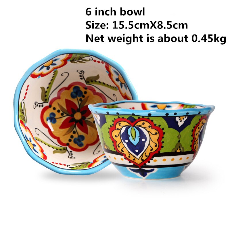hand-painted ceramics Western dish bowl set plate glaze color personality ceramic tableware personality: D