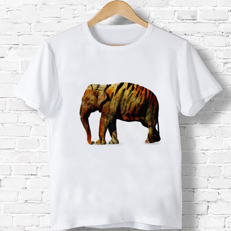 Tijger Olifant Print T-shirt Jongens/Meisjes Kleding Peuter Shirts Populaire Gothic Shirts Tops Kinderen Zomer T-shirts: white / 110