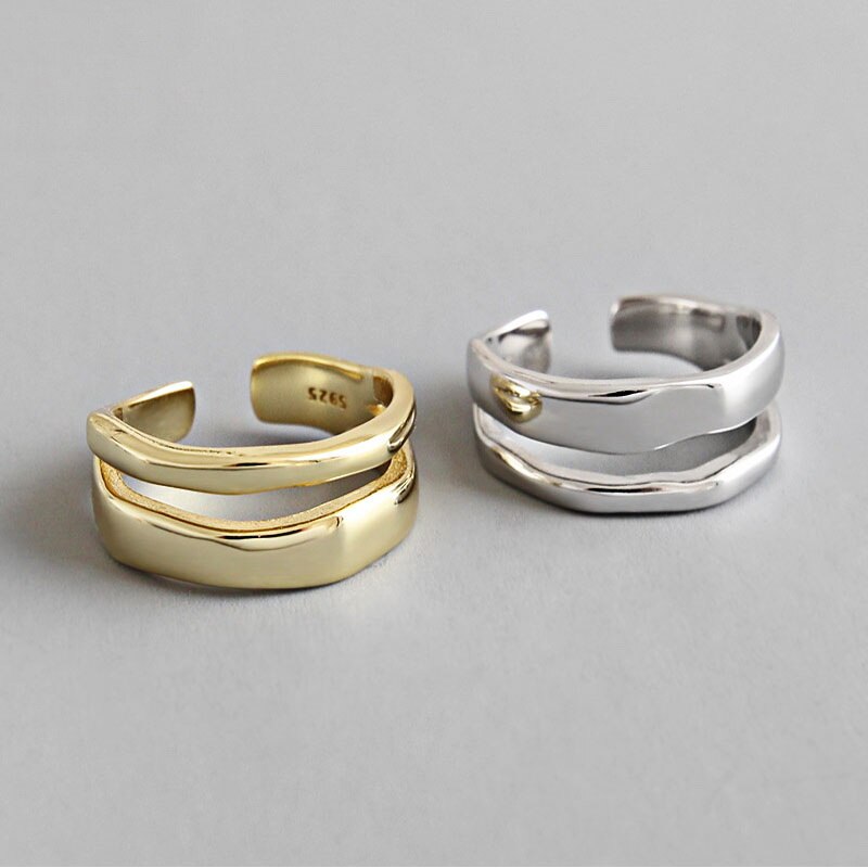 Trendy Charm Twist Twee Cirkel Goud Zilver Kleur Verstelbare Ring Eenvoudige Geometrische Handgemaakte Ringen Voor Vrouwen Paar Sieraden