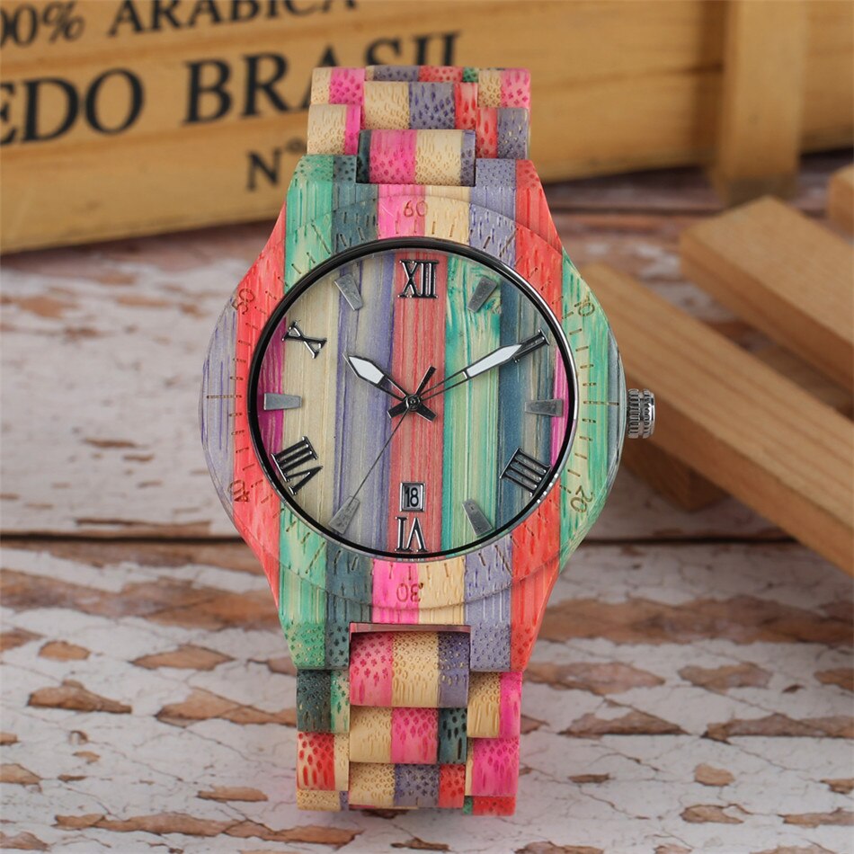 Coloré bambou bois amant montres Quartz pleine montre en bois Chic bois naturel Couple bracelet montre-bracelet