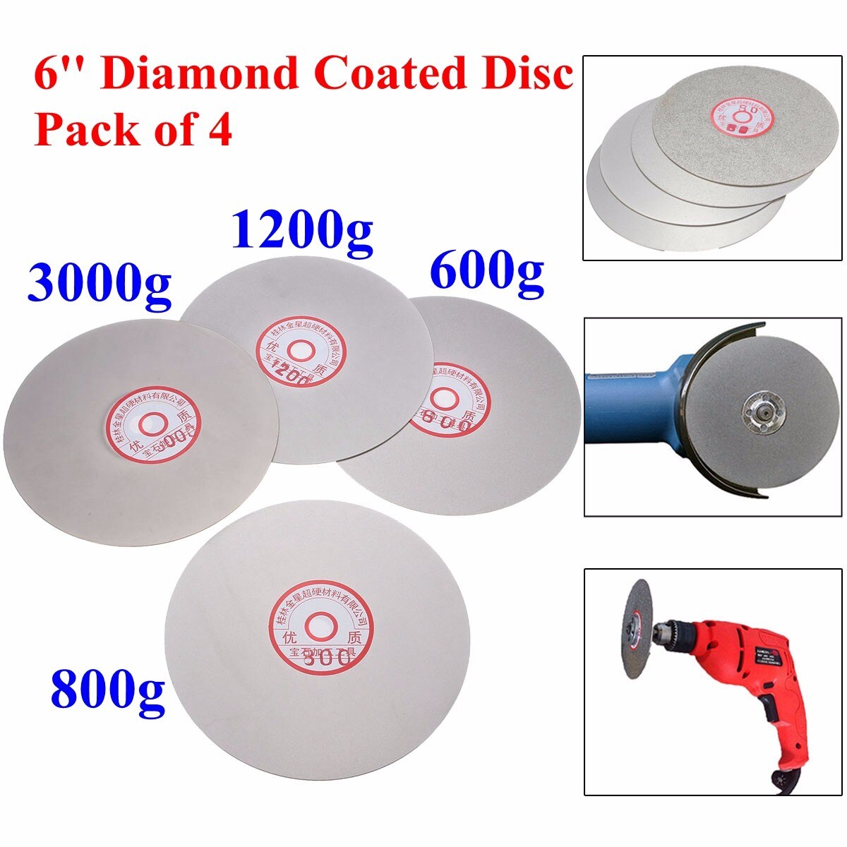 4 Stuks 6 &quot;Diamantslijperij Schijf 600/800/1200/3000 Grit Platte Lap Parallel Slijpschijf Lappen Slijpen disc Tool Polijsten Ronden