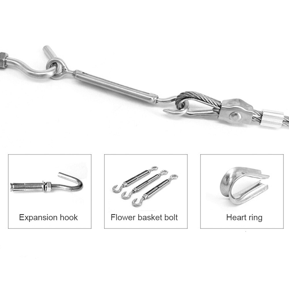5PCs Stainless Steel Turnbuckle Adjustment Hook Eye Screw Wire Rope Tensioning Tightener Tight Cable Screw Connector