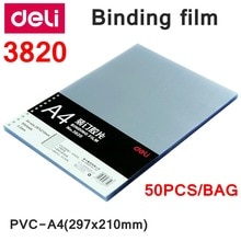 50 Stks/partij Deli 3820 Pvc Binding Film A4 297X210Mm Kam Binding Machine Leveranciers 0.2Mm A4 Transparant binding Film