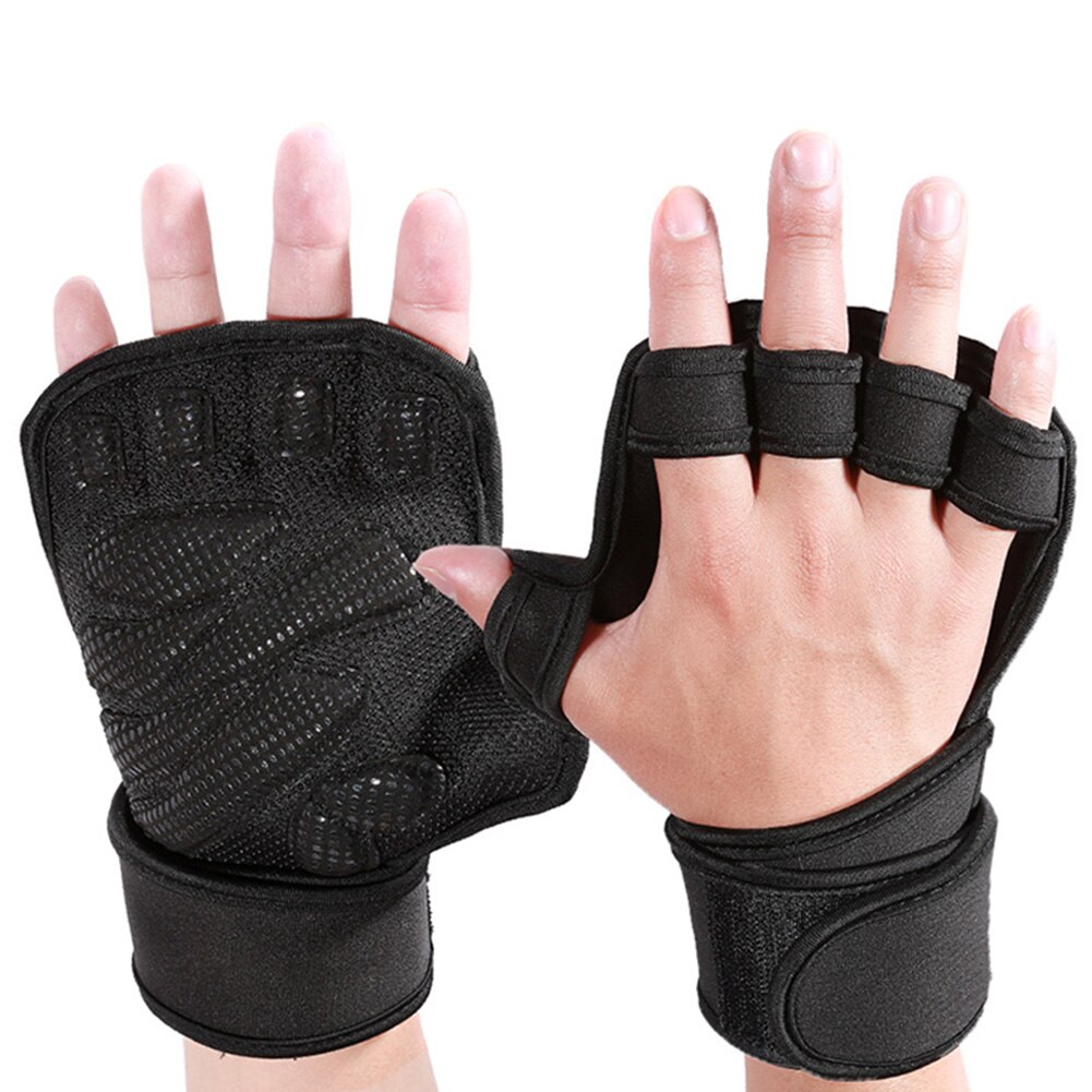 1 paar geventileerde gewichthefhandschoenen met ingebouwde polsbanden die de handpalmen volledig beschermen en extra grip bieden