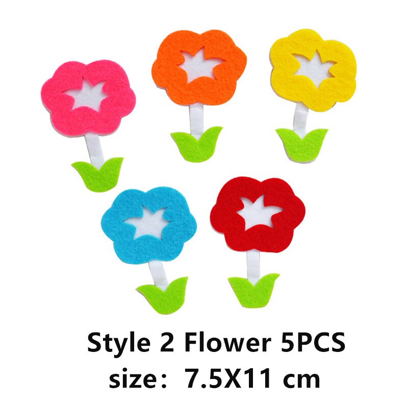 Håndlavet filt legetøj blomster dekoration klistermærke børn gør-det-selv håndværkssæt dekorere skoleværelser væg begivenhed fest klud husvæg: Stil 2 blomst 5 stk