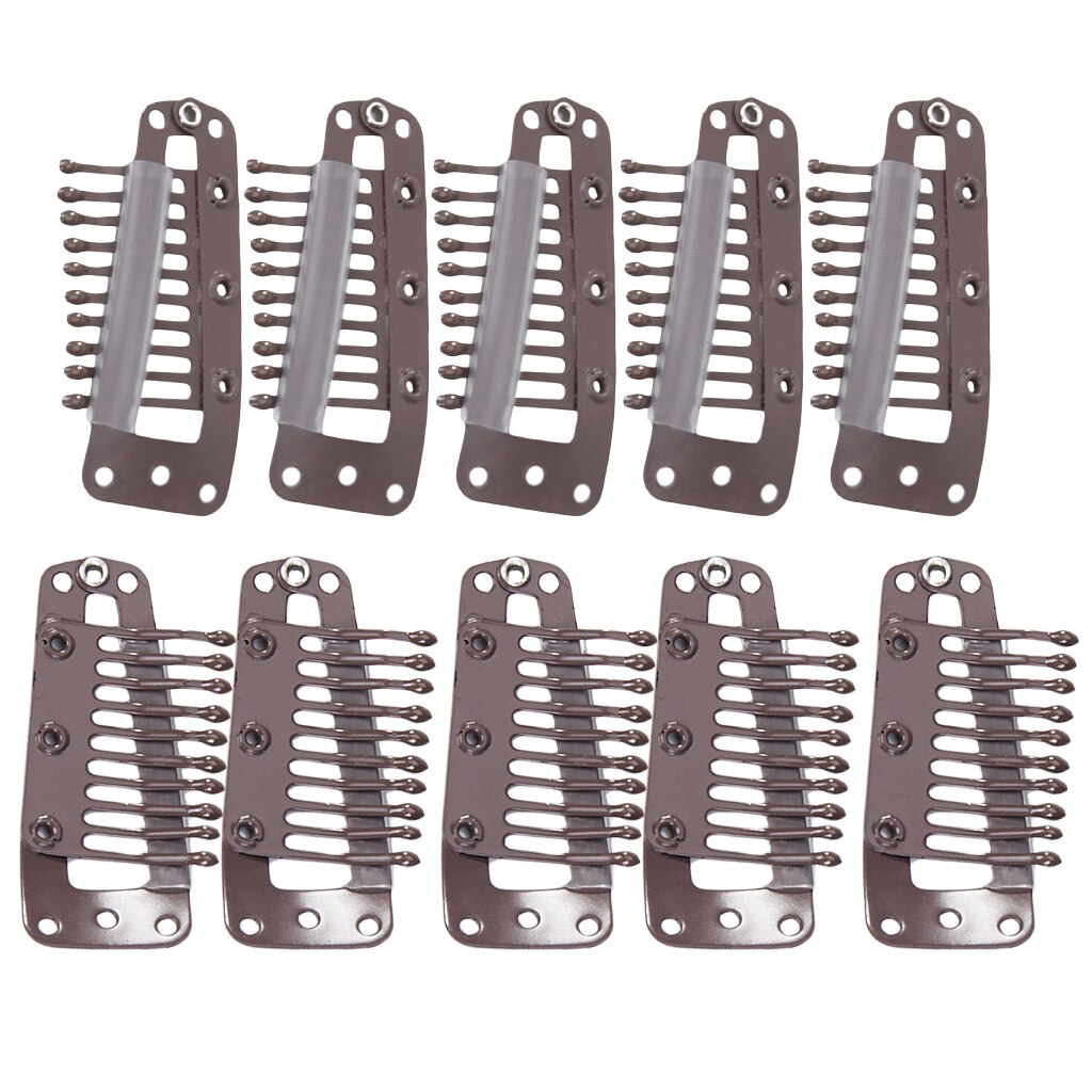 20pcs Wig Clips with Rubber for DIY Hair Extension Black 10-Teeth Snap Comb Wigs Clips Hair Care Styling Tools Accessories: Coffee