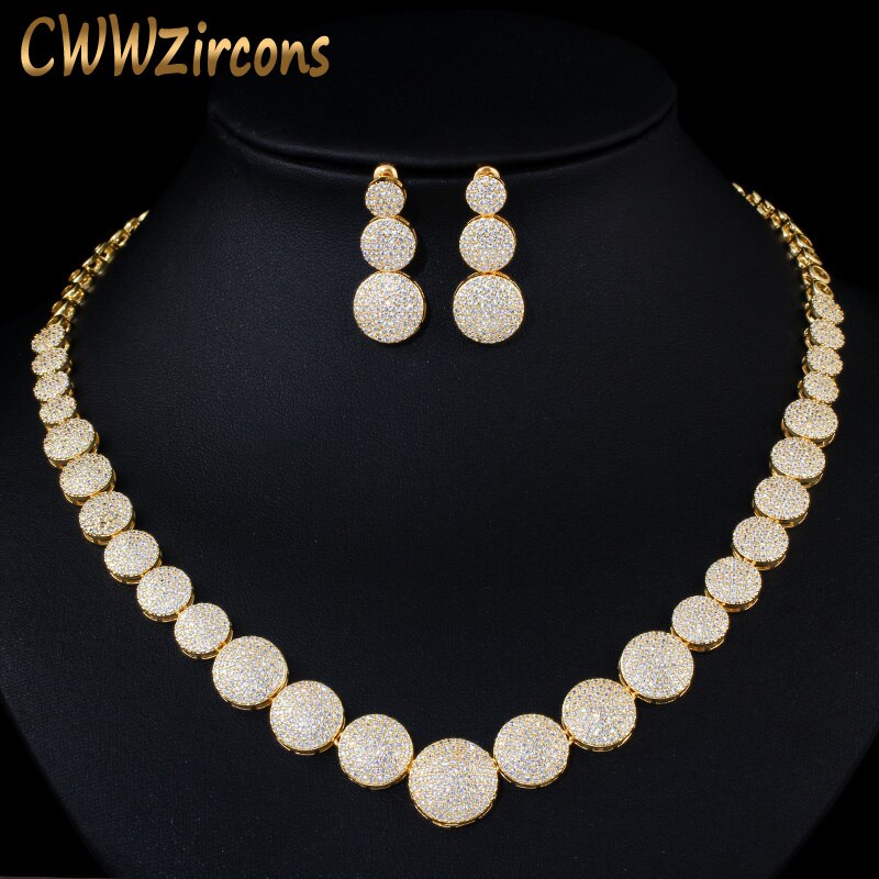 CWWZircons Top paillettes or jaune africain nigérian cubique zircone femmes collier de mariage bijoux ensemble pour les mariées T365