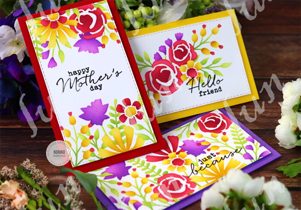 Spring Flowers Garden Triple Slim Layering Stencils Reusable Crafts Template Kids Fun Diy Drawing Scrapbooking Coloring Folders