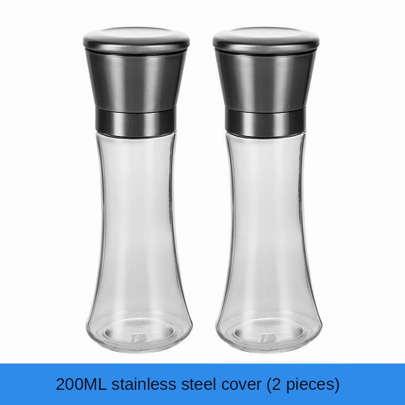 Molinillo de acero inoxidable para moler sal y pimienta, molinillo de vidrio para especias y hierbas, botella de molienda, utensilios de cocina, herramientas de vidrio, 1/2 Uds.: 2Pcs 200ML SS