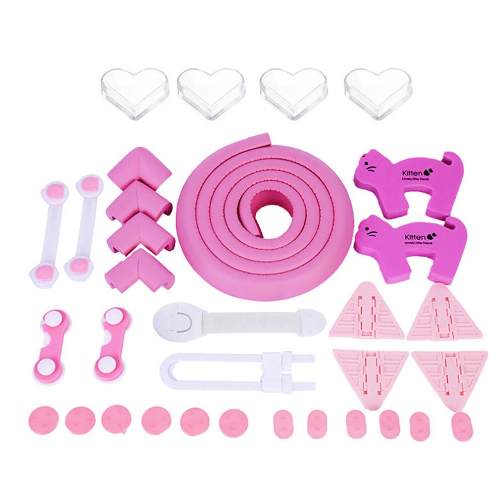 Kit de seguridad para bebés de 38 Uds., cerraduras de seguridad para bebés, protectores de esquinas, protectores de seguridad para puertas de armarios, Set #30: Rosa