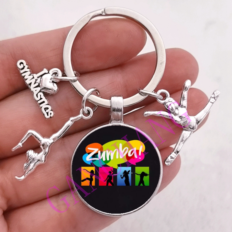 Mode Zumba Glas Sleutelhanger Fitness Dans Brief Foto Sleutelhanger Sport Gymnastiek sleutelhanger Ik hou van Fitness Sleutelhanger Sieraden: Donker Zilver