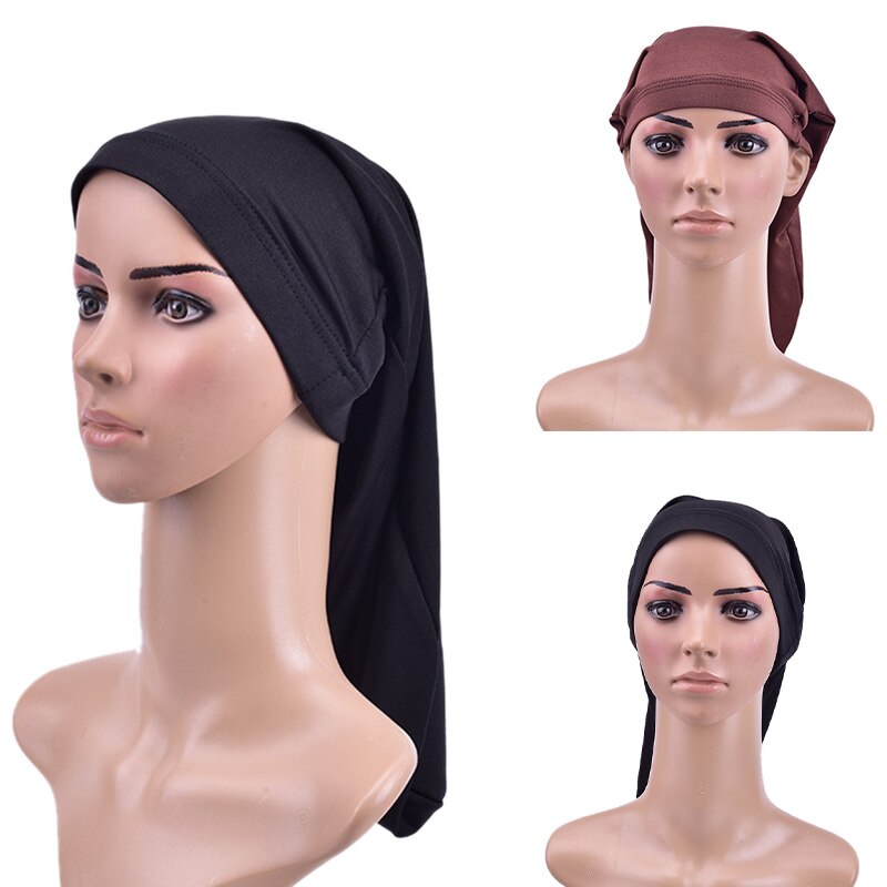 Lange Haar Sok Cap Slaap Hoeden Wrap Night Cap 1Pc Haarverzorging Motorkap Slaapmutsje Unisex Cap Motorkap De Nuit zwart