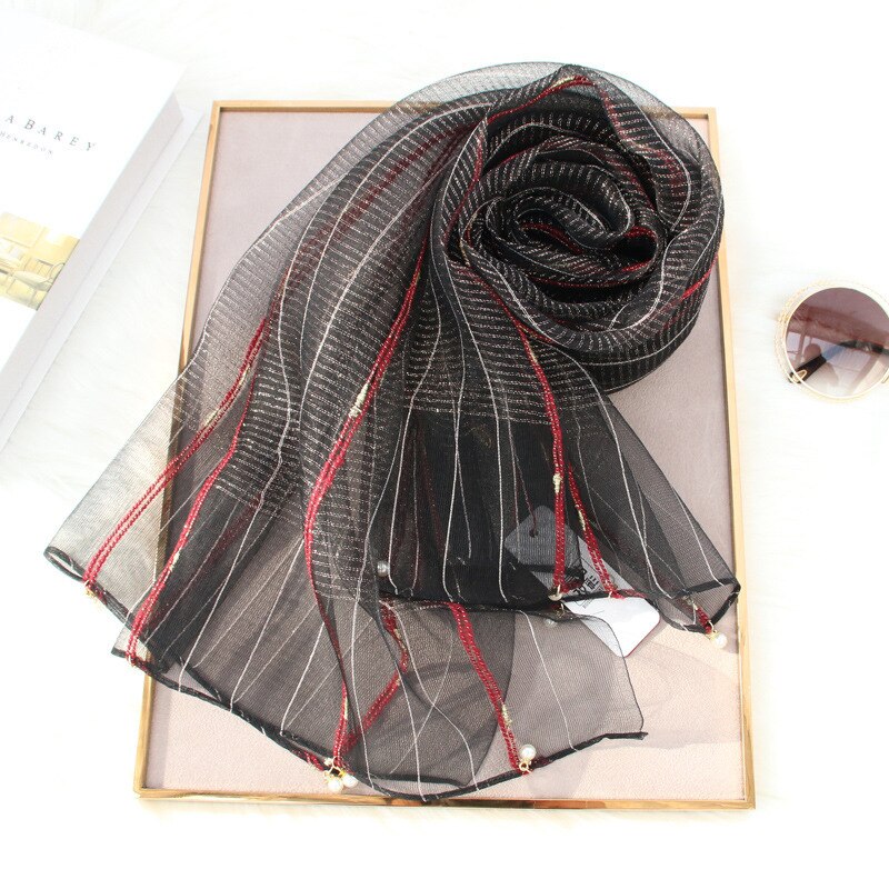 Lyx massivt guld silke silke scarf för kvinnor sjalar pashmina flickor halsdukar wrap bandana foulard hijab