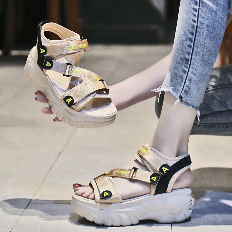 Lucyever tyk sål kvinder kiler sandaler høj platform komfort kvinde sandaliaer mujer hook&loop sommer afslappet fodtøj
