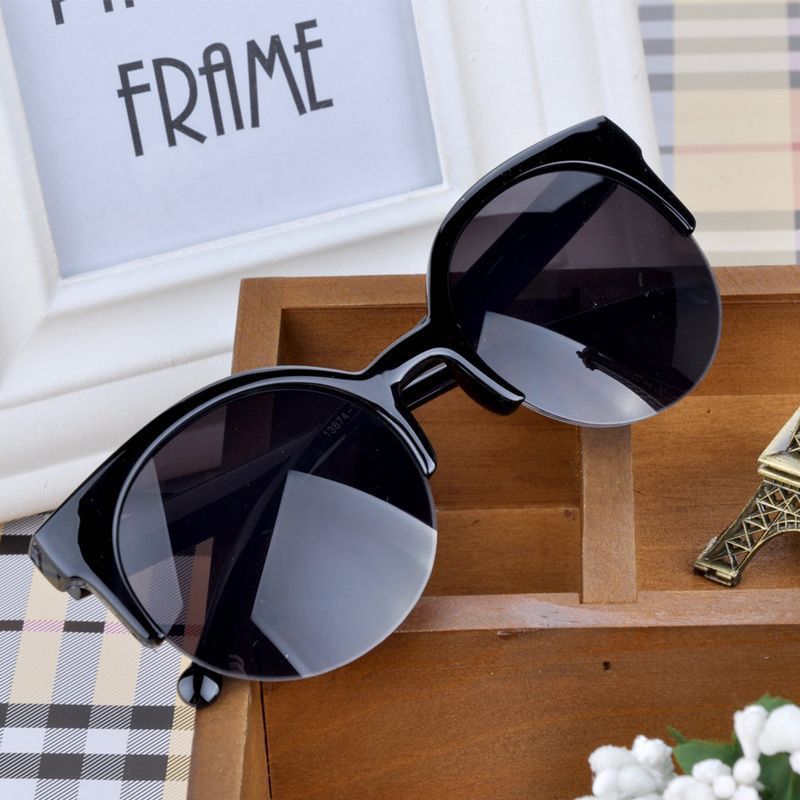 VESTEY Brand Cat Eye Sunglasses Women Classic half Frame Eyewear Black Lens Sun Glasses UV400 Gafas De