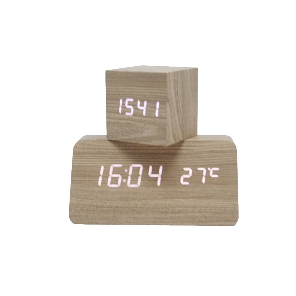 Multifunctionele houten klok led digitale klok kamfer houtnerf houten klok dempen geluid controle led elektronische wekker: Type 3