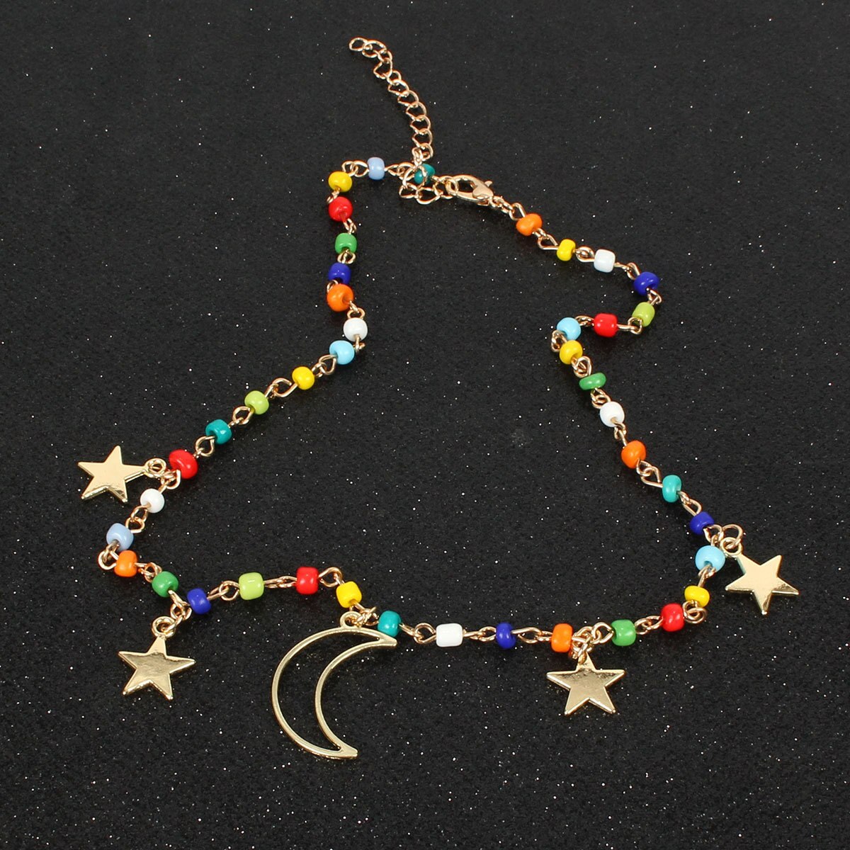 European and American classic jewelry simple personality Star color rice bead Moon Pendant Necklace female