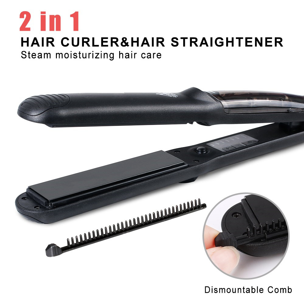 Hair Straightening Iron Steam Hair Straightener With Detachable Brush Ceramic Flat Iron Electric Hair Straightener