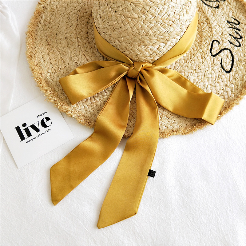 Solid Color Small Neckerchiefs Women Long Ribbon Hairband Satin Silk Scarf Lady Belt Tie Handbag Ribbons Hair Scarves: YELLOW