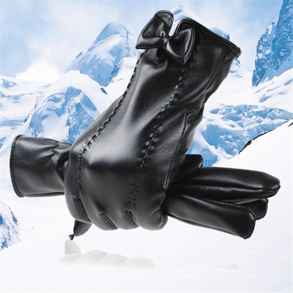 Dames winter ski handschoenen warme fluwelen handschoenen mobiele telefoon touch sneeuw handschoenen voor vrouwen screen boog decor handschoenen ski 30O10