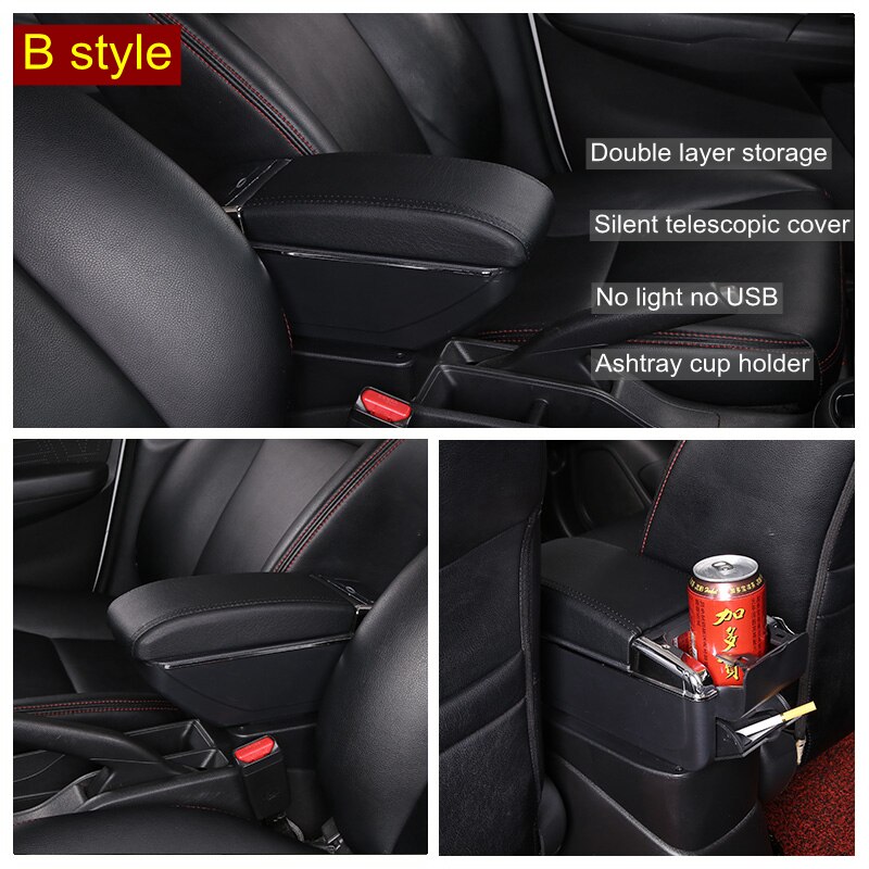 Armrest box for Ford Ecosport center console storage box cup holder ashtray spare parts car modified interior leather armrest: B Styke All Black