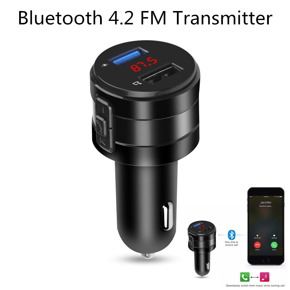 Transmisor de FM cargador de coche Bluetooth 3.1A puertos USB duales manos libres cargador de Auto Bluetooth 4,2 receptor de Audio inalámbrico