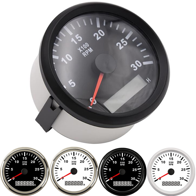 85Mm 0-3000 Rpm Wit Elektrische Marine Boot Toerenteller Gauge Voor Diesel Motor Motor Tacometro Rpm Meter Met lcd Urenteller