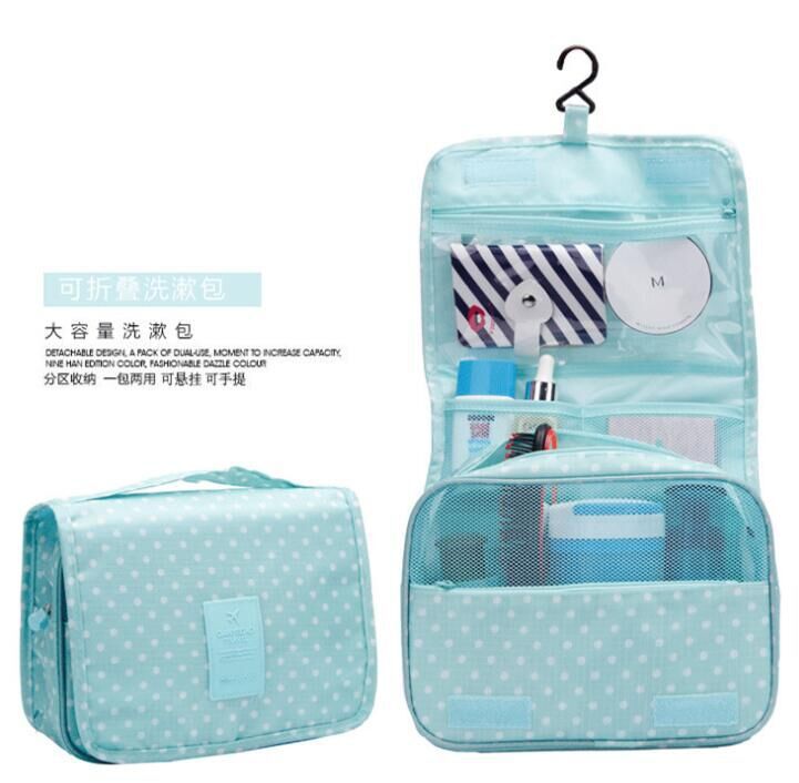 Travel Cosmetic Handbag Women Makeup Bag Toiletries Organizer Waterproof Storag Hanging Bathroom Wash Bags: Dot green