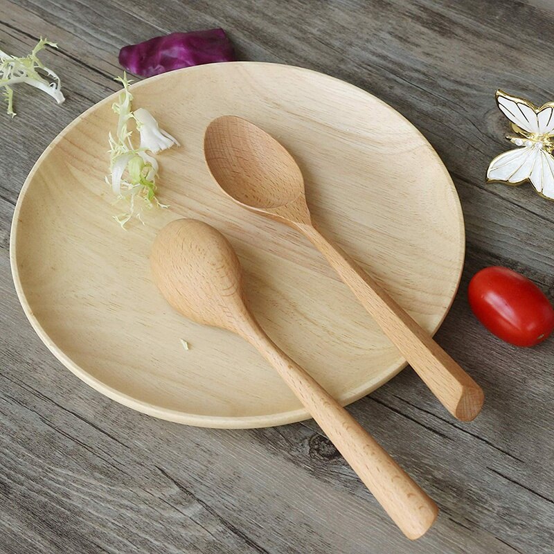 Træskeer sæt 6 stykke naturligt træ redskaber håndlavet træske til at spise pasta middag, te, salat desserter og så videre