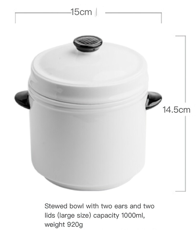 Ceramic Stew Pot Korean Double Ear Double Cover White Round Soup Bowl Cooking Utensils Household Kitchen Supplies Tableware: 2