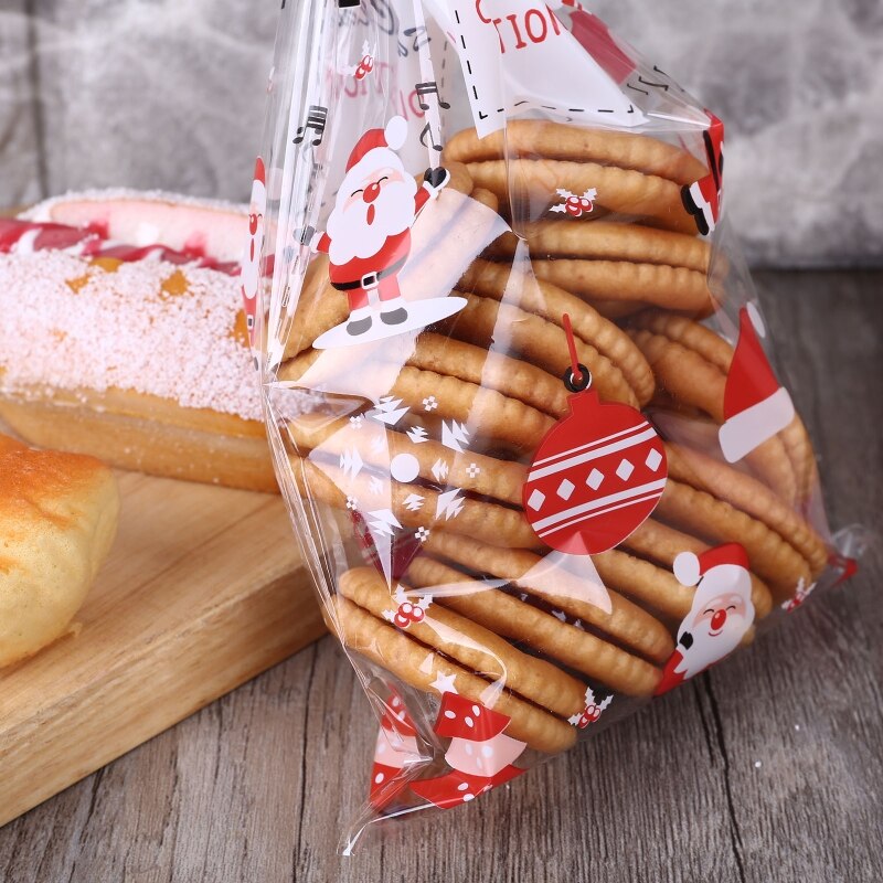50- pack kerst cellofaan zakjes kerstman kerstbomen kerst traktatie zakjes inpakpapier met 50 draadjes voor snoep