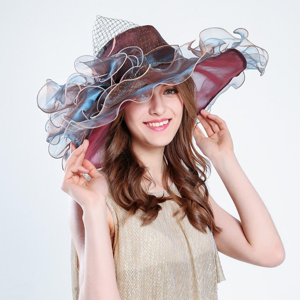 Wedding Hats For Bride Evening Organza Flower Sun Hat chapeau de mariage Wedding Accessories YSAN612