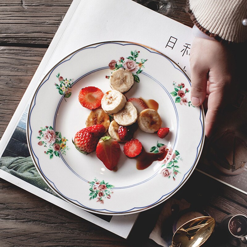 Cute plate Set Phnom Penh Rose Flower Ceramic Dinner Plate