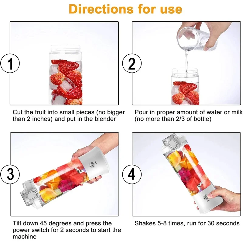 Bärbar mixer med 600ml elektriska juicepressar, fruktmixers, 4000 mah usb-anslutning, smoothie, minimixer, personlig juicepress, färgglad